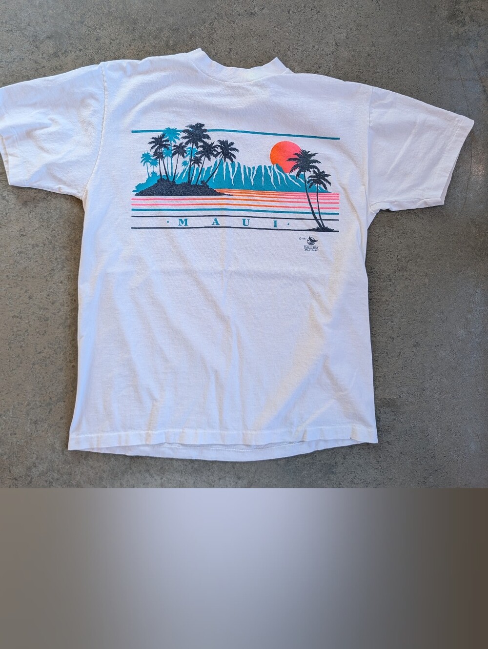 1980s Miller Maui Hawaii Vintage T Shirt Sunset Palm Trees EUC